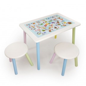 Детский комплект стол и два табурета круглых с накладкой Алфавит (Белый, Белый, Цветной) в Соликамске - solikamsk.mebel-74.com | фото