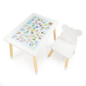 Комплект детской мебели стол и стул Мишутка с накладкой Алфавит (Белый/Белый/Береза) в Соликамске - solikamsk.mebel-74.com | фото