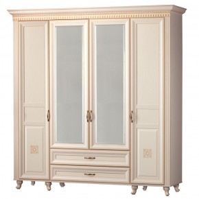 Шкаф для одежды 4-дверный с зеркалом №493 Марлен кремовый белый в Соликамске - solikamsk.mebel-74.com | фото